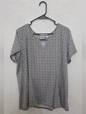 Kim Rogers Cream and Black Short-Sleeve Geometric Print Tee XL